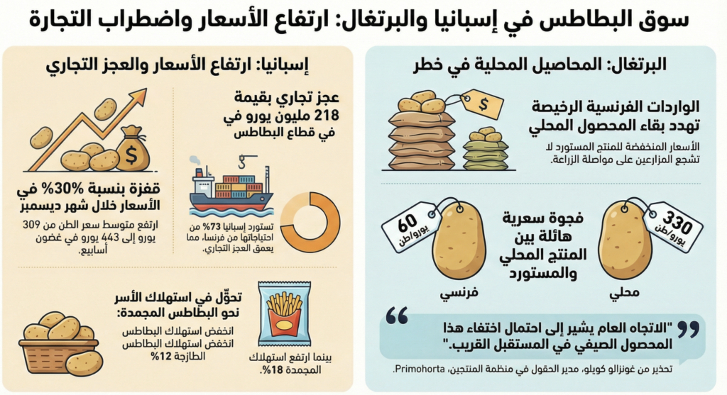 إسبانيا والبرتغال: قفزة حادة في أسعار البطاطس واضطراب في التجارة والاستهلاك