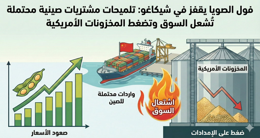 فول الصويا يقفز في شيكاغو: تلميحات مشتريات صينية محتملة تُشعل السوق وتضغط المخزونات الأمريكية