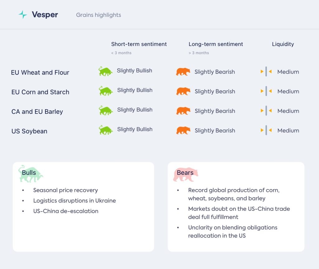 أسواق الحبوب: ارتفاع المعروض، اليورو القوي، والطلب الصيني المتراجع